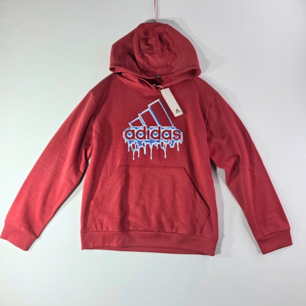 NEW Adidas Boys Red Melting Drip Logo Hoodie Sweatshirt Size Large L 14/16 NEW